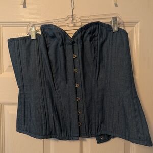 Corset Story Chambray Blue Denim Lace Up Corset Size 32"
